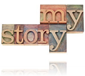 my story - isolated text in vintage letterpress wood type printing blocks